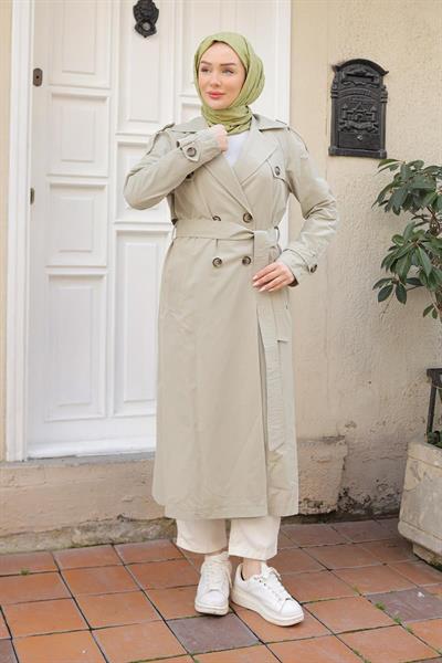 ARMİNE TREND Kruvaze Kapamalı Düğmeli Belden Kuşaklı Kap-Küf Yeşili 25YT707