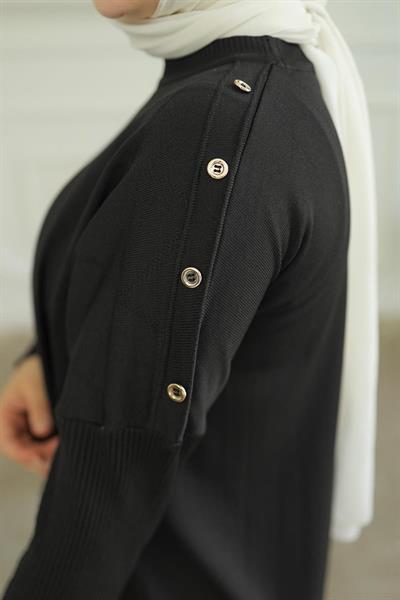 ARMİNE TREND Omuzları Düğme Detaylı Triko Tunik-KAHVERENGİ 24KTD407