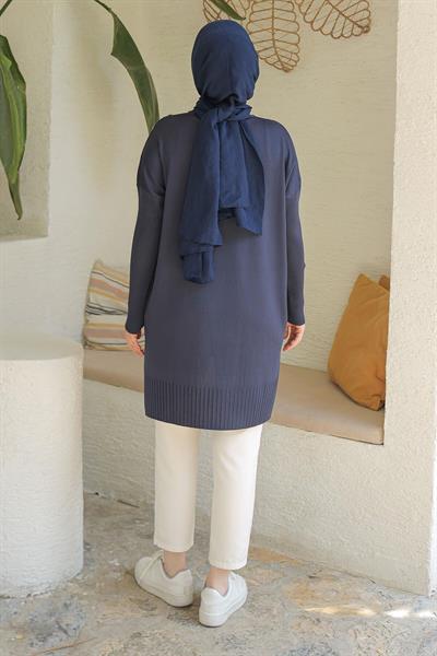 ARMİNE TREND Omuzları Düğme Detaylı Triko Tunik-Lacivert 24KTD407