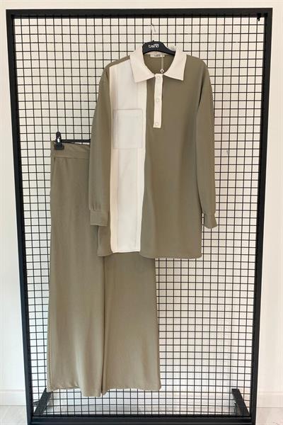 ARMİNE TREND ÖNÜ ŞERİT VE PARAŞÜT DETAYLI PANTOLONLU TAKIM 25YT610 HAKİ