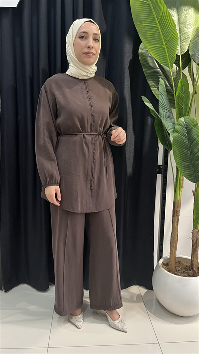 Armine Trend Pantolonlu Önü Düğmeli Takım 26YT678 - Kahverengi