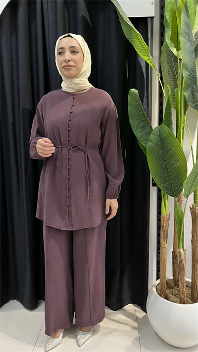 Armine Trend Pantolonlu Önü Düğmeli Takım 26YT678 - Mürdüm