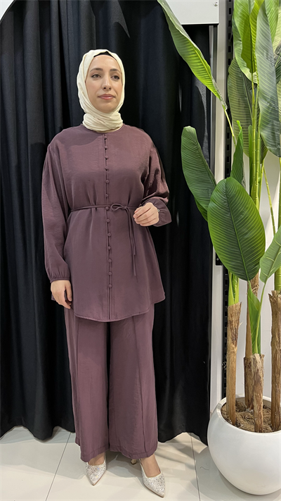 Armine Trend Pantolonlu Önü Düğmeli Takım 26YT678 - Mürdüm