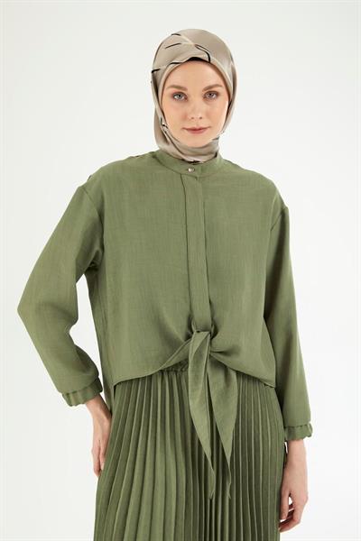 ARMİNE TREND Pileli Etekli Kolları Lastikli Belden Kurdele Detaylı Etekli İkili Takım-Haki 25YT656