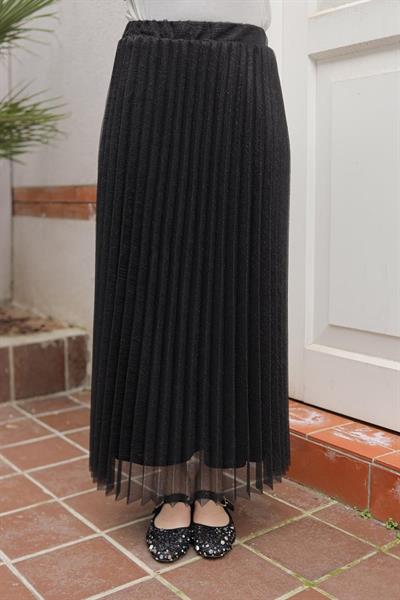 ARMİNE TREND Pliseli Sim Desenli Etek-Siyah 25YT101