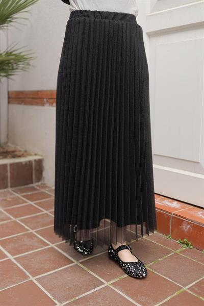 ARMİNE TREND Pliseli Sim Desenli Etek-Siyah 25YT101