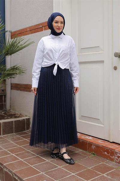 ARMİNE TREND Pliseli Sim Desenli Etek-Siyah 25YT101