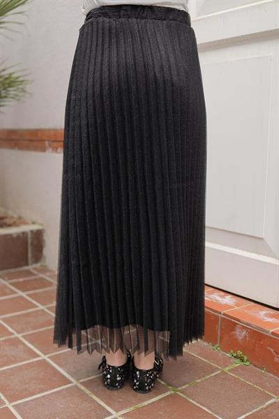 ARMİNE TREND Pliseli Sim Desenli Etek-Siyah 25YT101