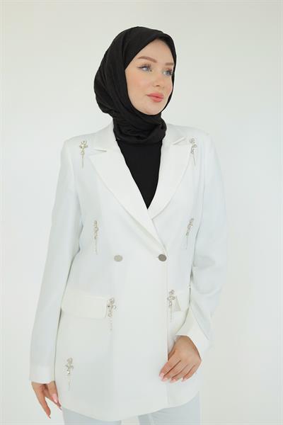 ARMİNE TREND TAŞ DETAYLI TAKIM BEYAZ 25YT629