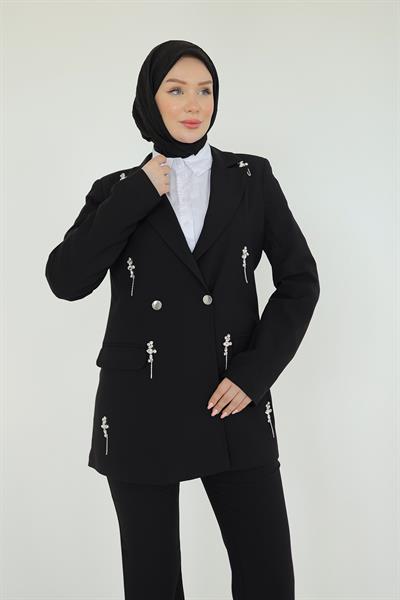 ARMİNE TREND TAŞ DETAYLI TAKIM SİYAH 25YT629