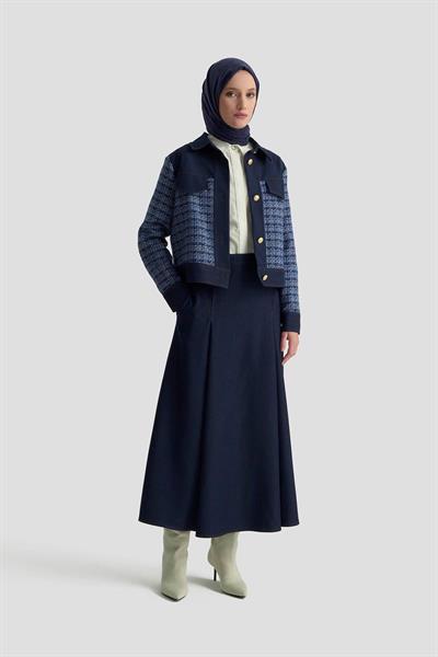 Armine trend tüvit kumaş etekli takım- indigo