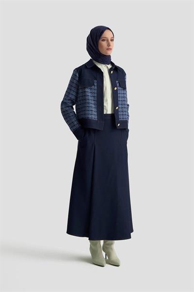 Armine trend tüvit kumaş etekli takım- indigo