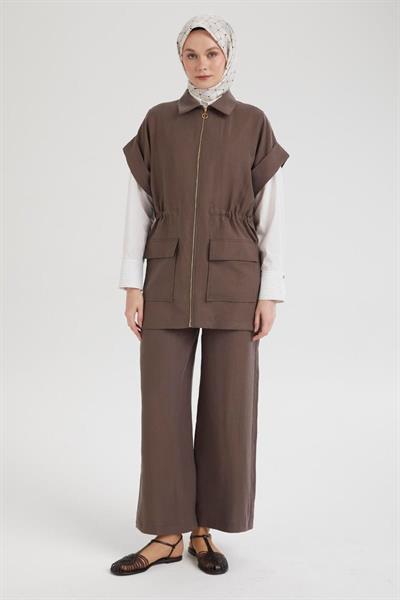 ARMİNE TREND YELEKLİ PANTOLONLU TAKIM 25YT685 KAHVERENGİ