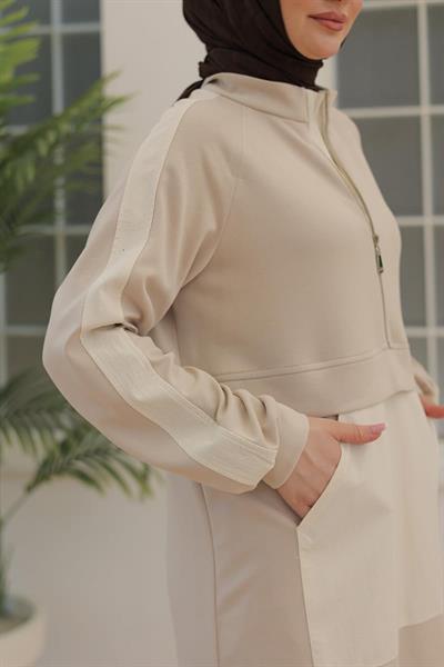 ARMİNE TRENDFERMUAR DETAYLI PANTOLONLU İKİLİ TAKIM BEJ 24YT608