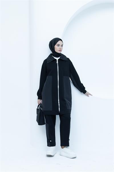 BELLİ (ARMİNE) PANTOLONLU ÖNÜ FERMUAR DETAYLI TAKIM 25K6002 - SİYAH