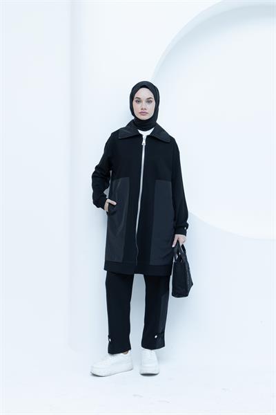 BELLİ (ARMİNE) PANTOLONLU ÖNÜ FERMUAR DETAYLI TAKIM 25K6002 - SİYAH