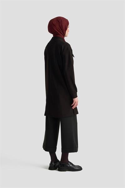 Cep Kapağı Taş Detaylı Taşlı Bağcıklı Crep Tunik Siyah 25KT451 Armine Trend