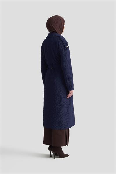 Kabartma Desenli Boydan Fermuarlı Belden Kuşaklı Kap Armine Trend 25KT717