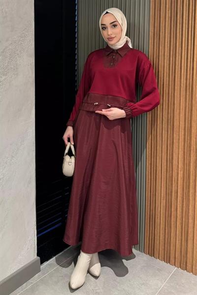 MESİMA ETEĞİ PARAŞÜT DETAYLI ETEKLİ TAKIM BORDO