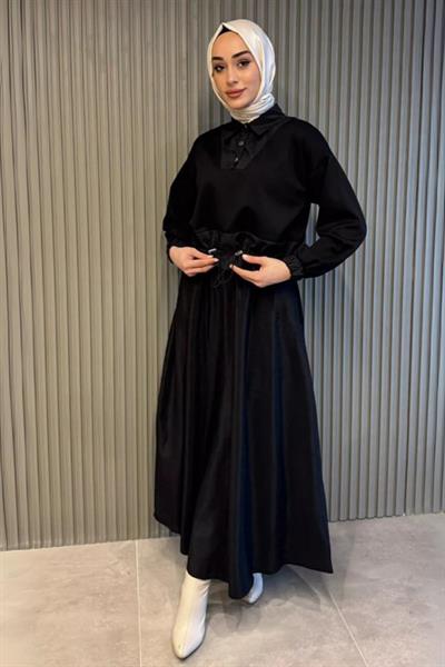 MESİMA ETEĞİ PARAŞÜT DETAYLI ETEKLİ TAKIM SİYAH