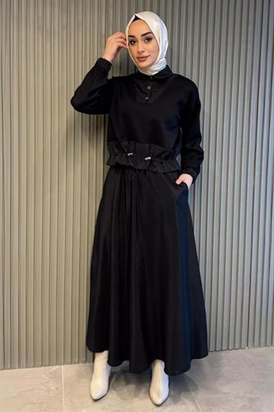 MESİMA ETEĞİ PARAŞÜT DETAYLI ETEKLİ TAKIM SİYAH