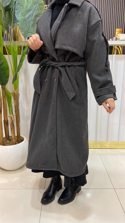 Milena İçi Astarlı Kaşe Kaban - Gri