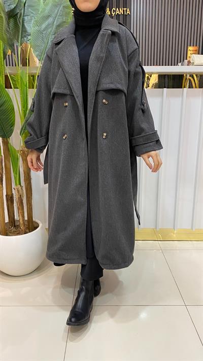 Milena İçi Astarlı Kaşe Kaban - Gri