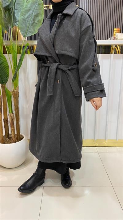 Milena İçi Astarlı Kaşe Kaban - Gri