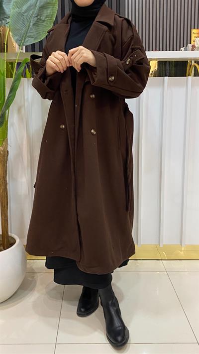 Milena İçi Astarlı Kaşe Kaban - Kahverengi