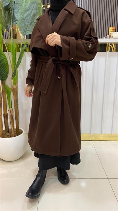 Milena İçi Astarlı Kaşe Kaban - Kahverengi