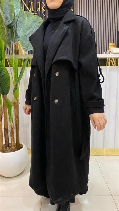 Milena İçi Astarlı Kaşe Kaban - Siyah