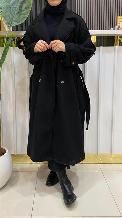 Milena İçi Astarlı Kaşe Kaban - Siyah