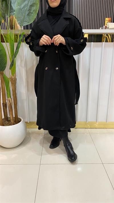 Milena İçi Astarlı Kaşe Kaban - Siyah