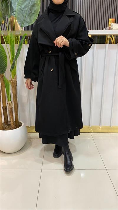 Milena İçi Astarlı Kaşe Kaban - Siyah