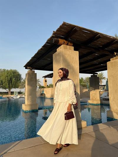 Naqqe Eteği ve kolları dantel detaylı Etekli Takım 