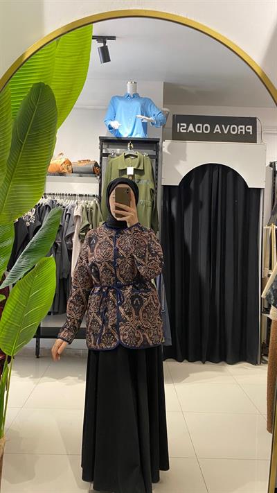 NurEtnik Dokulu Premium Ceket – Zarif & Modern Stil Lacivert