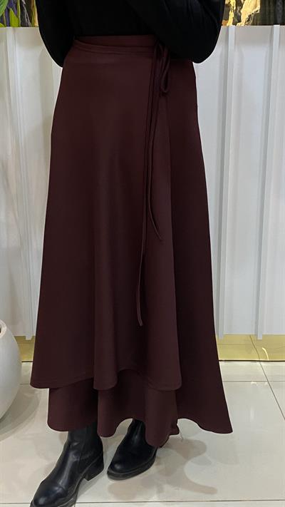 NURMELLA Beli Bağlamalı Scuba Etek / Bordo