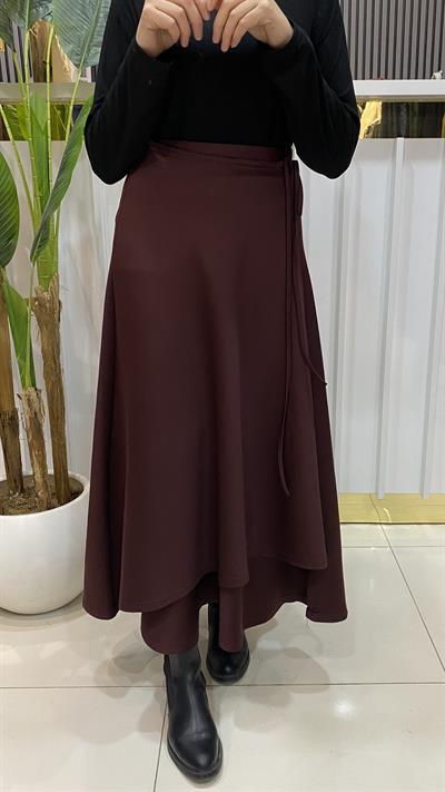 NURMELLA Beli Bağlamalı Scuba Etek / Bordo