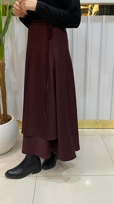 NURMELLA Beli Bağlamalı Scuba Etek / Bordo