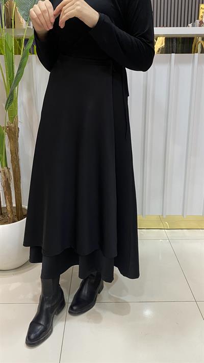 NURMELLA Beli Bağlamalı Scuba Etek /siyah