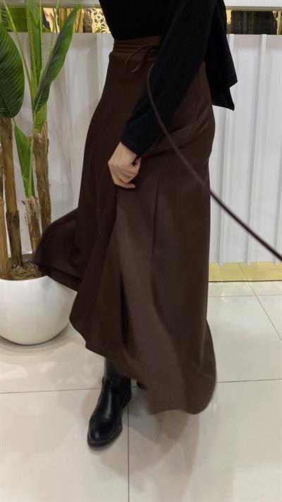 NURMELLA Beli Bağlamalı Scuba Etek /kahverengi