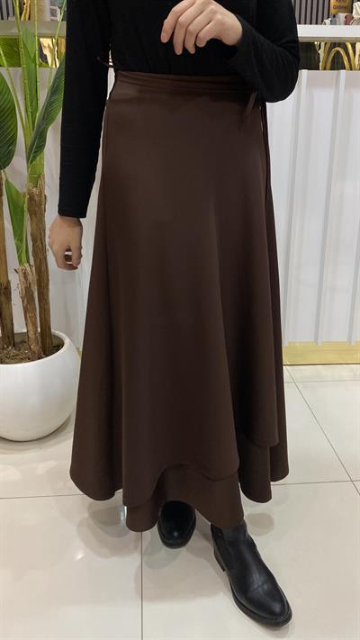 NURMELLA Beli Bağlamalı Scuba Etek /kahverengi