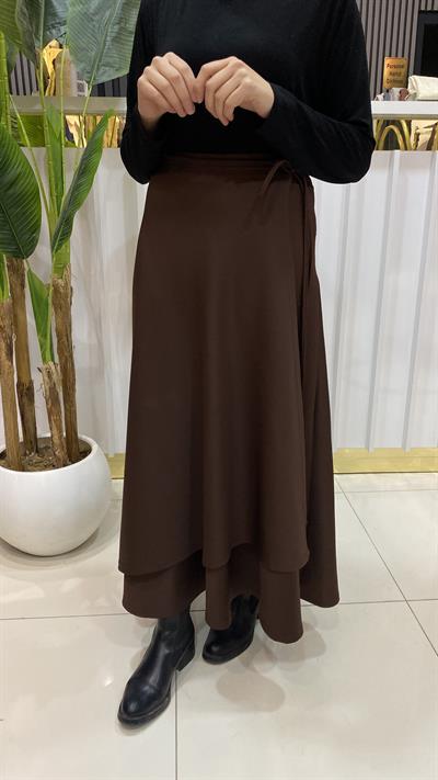 NURMELLA Beli Bağlamalı Scuba Etek /kahverengi