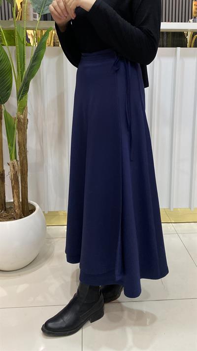 NURMELLA Beli Bağlamalı Scuba Etek / Lacivert 