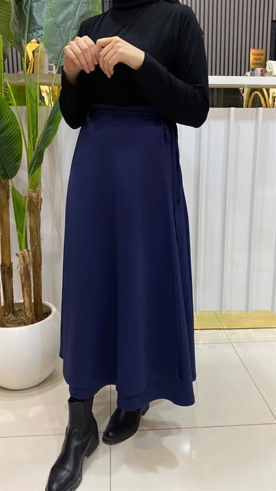 NURMELLA Beli Bağlamalı Scuba Etek / Lacivert 