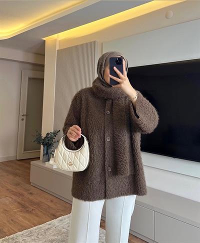 NURVIRA Atkılı Hırka | Nursimahijab Yeni Sezon Trend Kahverengi
