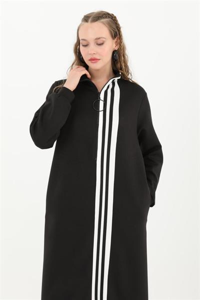 PUANE ELBİSE ÖNÜ ÇİZGİLİ YARIM FERMUARLI