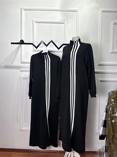 PUANE ELBİSE ÖNÜ ÇİZGİLİ YARIM FERMUARLI