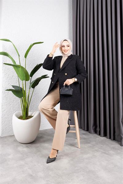 SİMLİ CANEL İÇİ ASTARLI AYŞE AKAY CEKET SİYAH