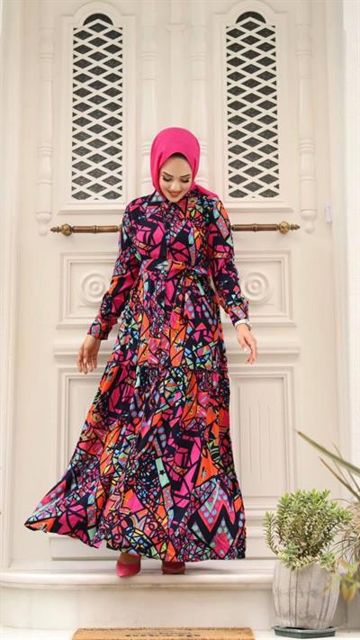 VİSCON DESENLİ ELBİSE